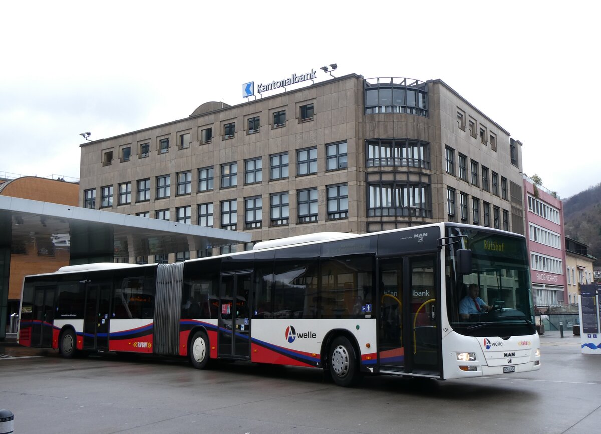 (260'721) - Inderm�hle, Rekingen - Nr. 131/AG 534'954 - MAN (ex RVBW Wettingen Nr. 161) am 28. M�rz 2024 beim Bahnhof Baden