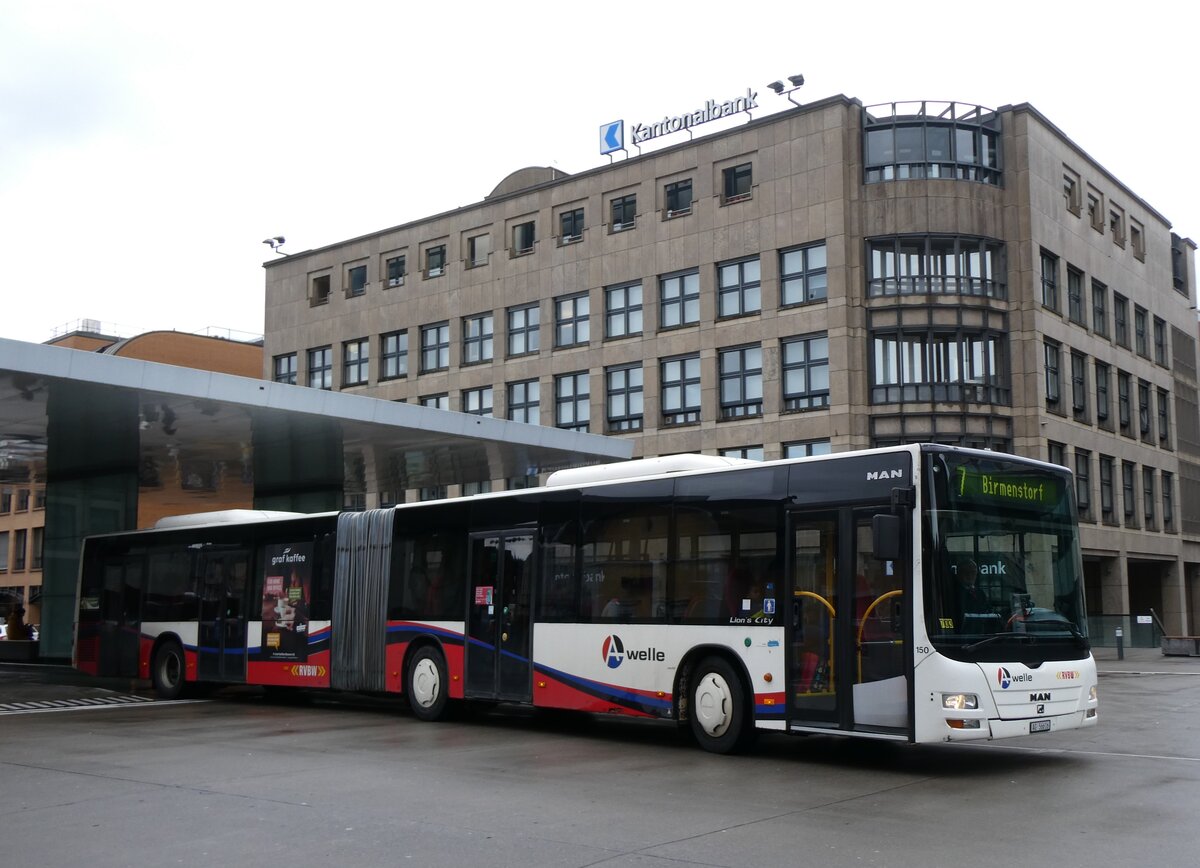 (260'726) - RVBW Wettingen - Nr. 150/AG 56'616 - MAN am 28. M�rz 2024 beim Bahnhof Baden