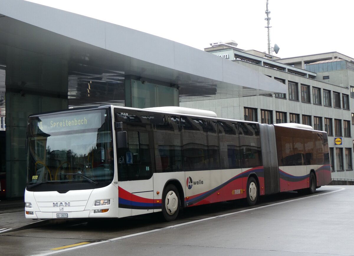 (260'736) - RVBW Wettingen - Nr. 159/AG 18'070 - MAN am 28. M�rz 2024 beim Bahnhof Baden