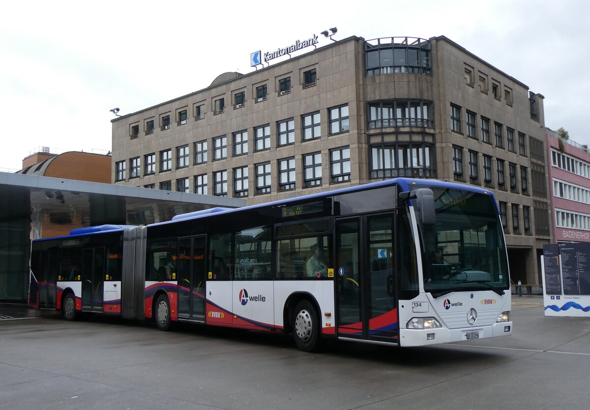 (260'739) - Inderm�hle, Rekingen - Nr. 134/AG 152'944 - Mercedes (ex FART Locarno Nr. 34; ex VZO Gr�ningen Nr. 22) am 28. M�rz 2024 beim Bahnhof Baden