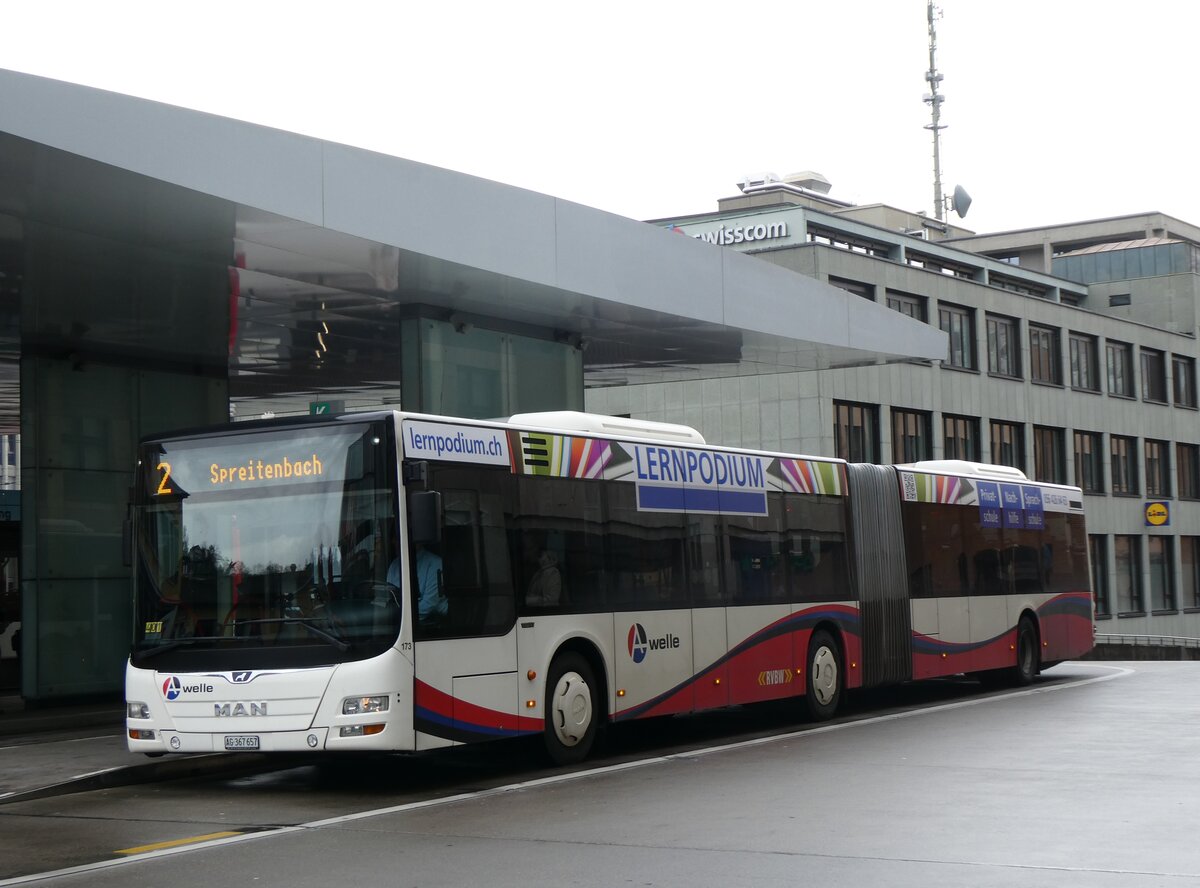 (260'741) - RVBW Wettingen - Nr. 173/AG 367'657 - MAN am 28. M�rz 2024 beim Bahnhof Baden