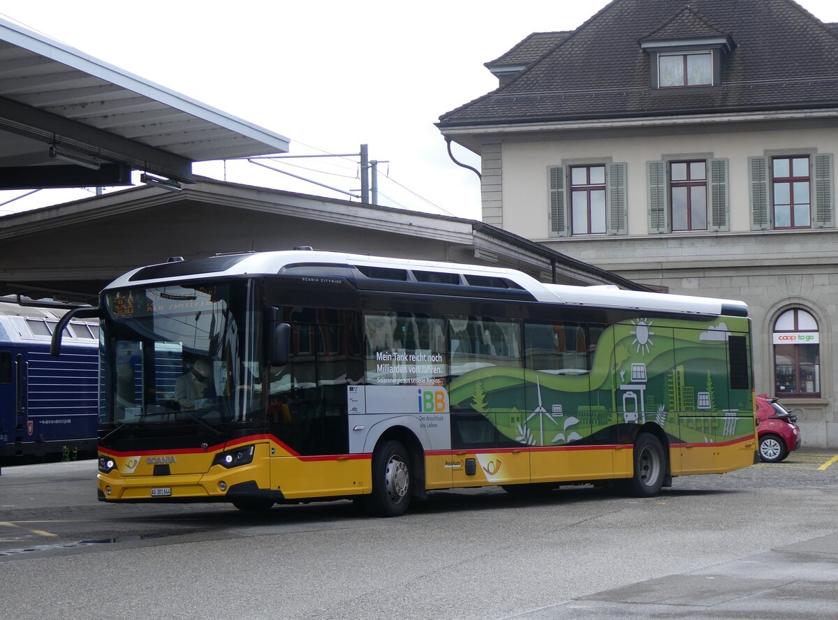 (260'765) - Voegtlin-Meyer, Brugg - AG 381'644/PID 11'611 - eScania am 28. M�rz 2024 beim Bahnhof Brugg