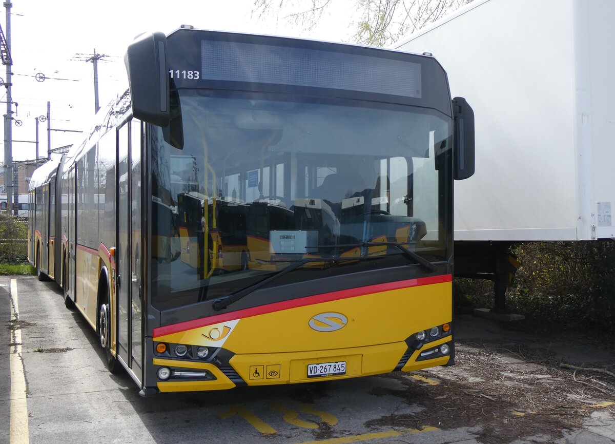 (260'819) - CarPostal Ouest - VD 267'845/PID 11'183 - Solaris am 29. M�rz 2024 in Yverdon, Garage
