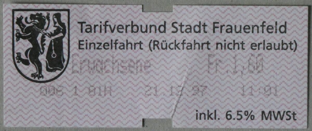 (260'860) - VF-Einzelbillet vom 21. Dezember 1997 am 31. M�rz 2024 in Thun
