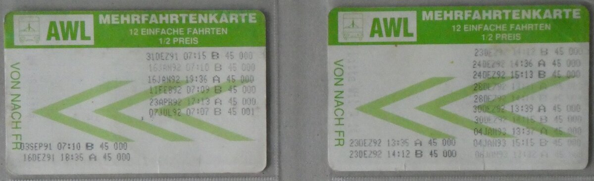 (260'861) - AWL-Mehrfahrtenkarten am 31. M�rz 2024 in Thun