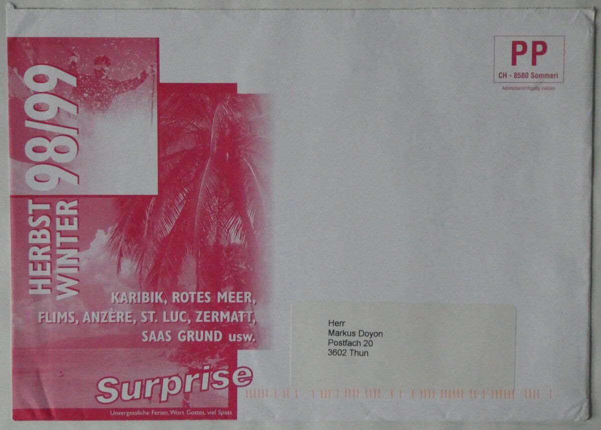 (260'868) - Surprise-Briefumschlag von 1998 am 31. M�rz 2024 in Thun
