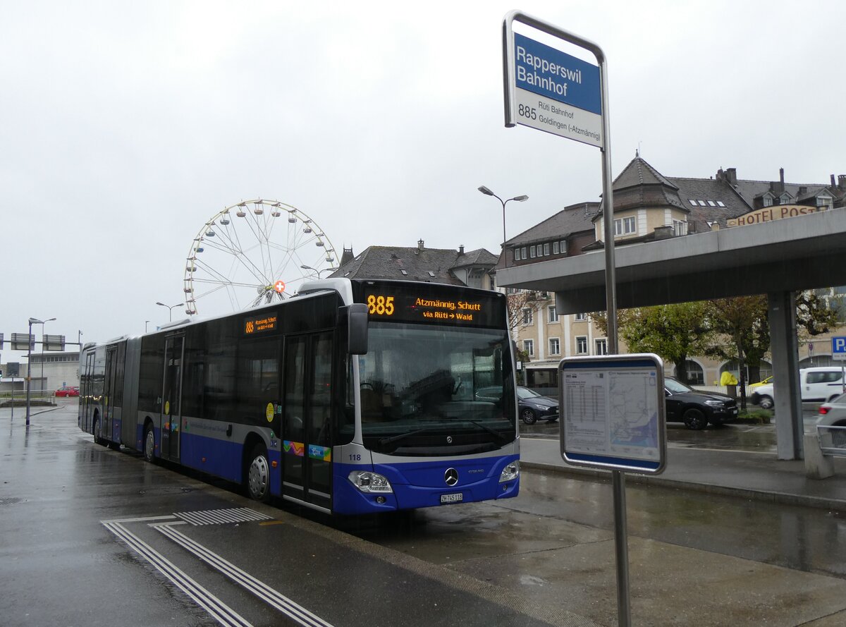 (260'876) - VZO Gr�ningen - Nr. 118/ZH 745'118 - Mercedes am 1. April 2024 beim Bahnhof Rapperswil