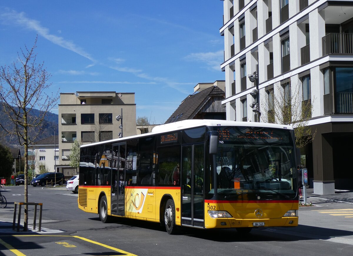 (261'046) - PostAuto Zentralschweiz - Nr. 502/NW 348/PID 5265 - Solaris (ex Nr. 52; ex Nr. 31; ex Thepra, Stans Nr. 31) am 6. April 2024 beim Bahnhof Stans