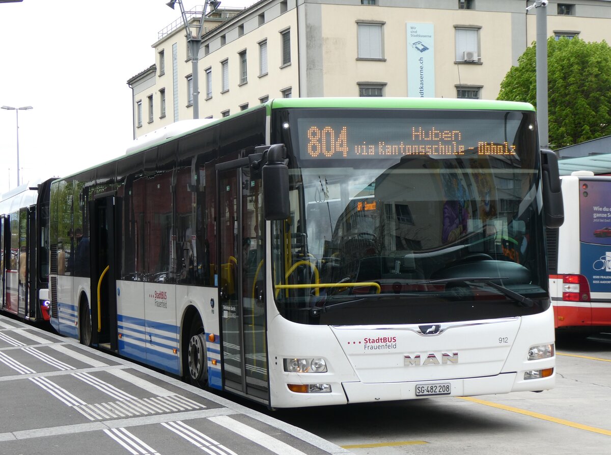 (261'089) - StadtBUS, Frauenfeld - Nr. 912/SG 482'208 - MAN (ex RTB Altst�tten Nr. 912; ex PostBus/A BD 15'356) am 9. April 2024 beim Bahnhof Frauenfeld