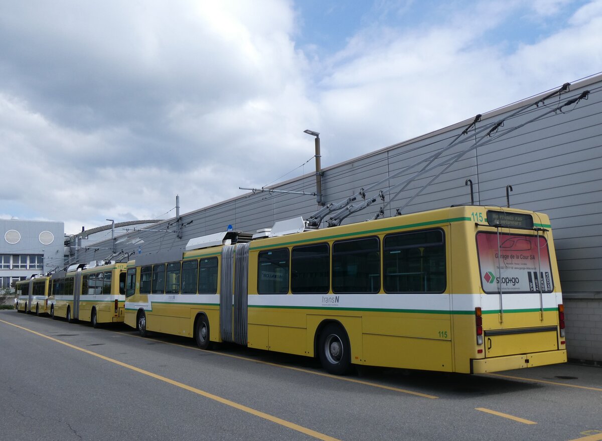 (261'656) - transN, La Chaux-de-Fonds - Nr. 115 - NAW/Hess Gelenktrolleybus (ex TN Neuch�tel Nr. 115) am 23. April 2024 in Marin, D�p�t
