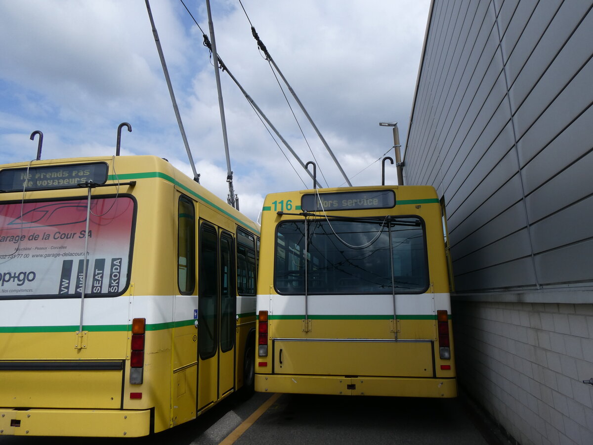 (261'658) - transN, La Chaux-de-Fonds - Nr. 116 - NAW/Hess Gelenktrolleybus (ex TN Neuch�tel Nr. 116) am 23. April 2024 in Marin, D�p�t