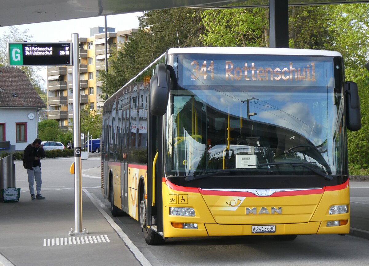 (261'783) - Geissmann, H�gglingen - AG 413'690/PID 10'329 - MAN am 27. April 2024 beim Bahnhof Wohlen