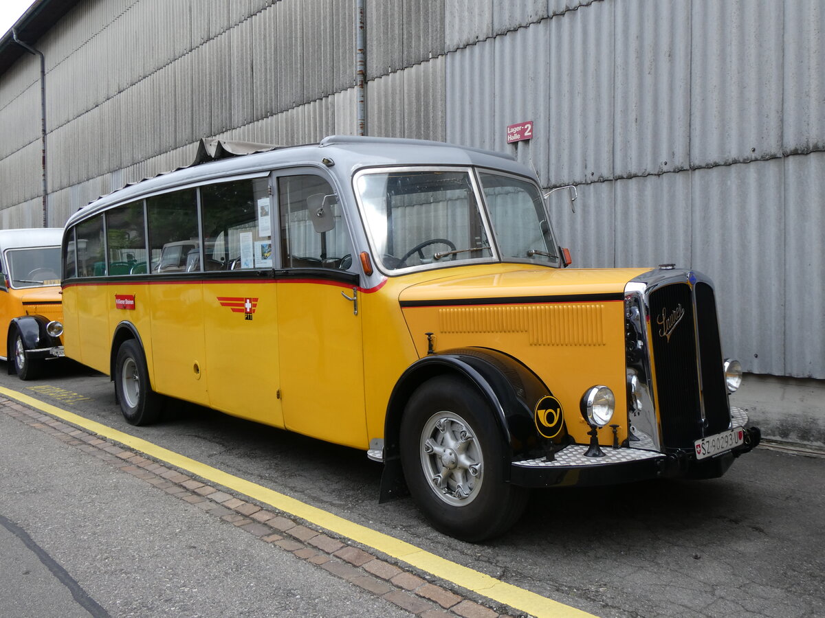 (261'932) - Kiener, Steinen - SZ 90'293 U - Saurer/Eggli (ex Marti, Luzern; ex P 23'095; ex P 2147) am 4. Mai 2024 in Attikon, Wegm�ller