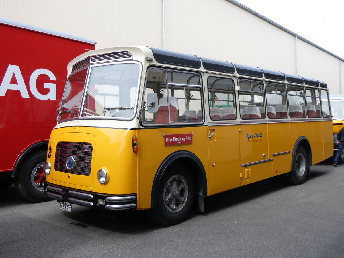 (262'003) - Streiff, Gelterkinden - AG 306'557 - Saurer/Gangloff (ex Oldie-Tours Z�risee, Wollerau; ex OTAG, Wald; ex Leibundgut, Obergoldbach; ex Krebs, Belpberg) am 4. Mai 2024 in Attikon, Wegm�ller