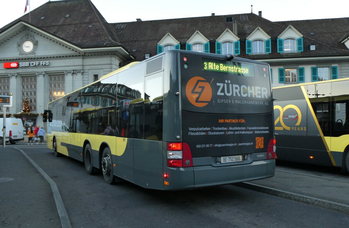 (263'267) - STI Thun - Nr. 160/BE 752'160 - MAN am 18. Dezember 2025 beim Bahnhof Thun