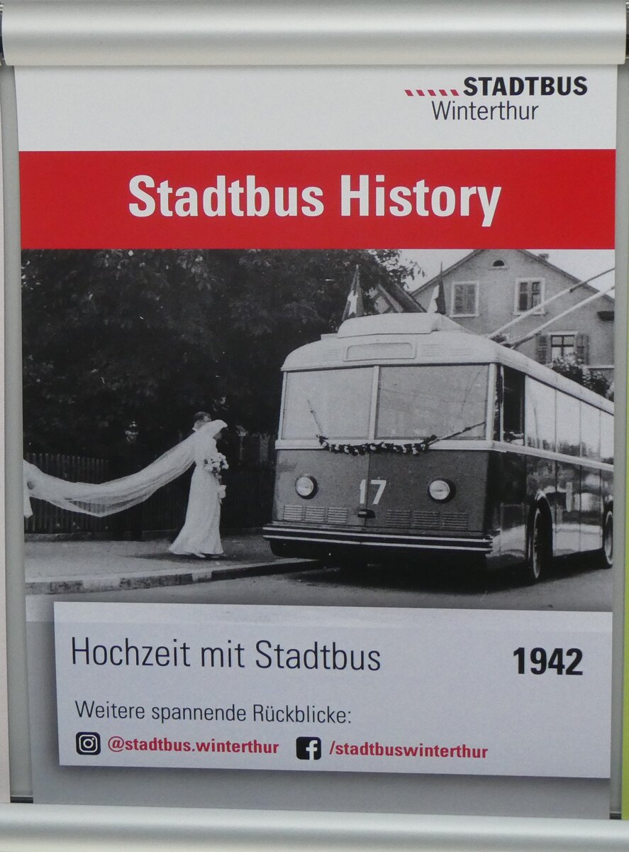 (263'807) - Plakat f�r Stadtbus History am 18. Juni 2024 im Bus in Winterthur, Technorama