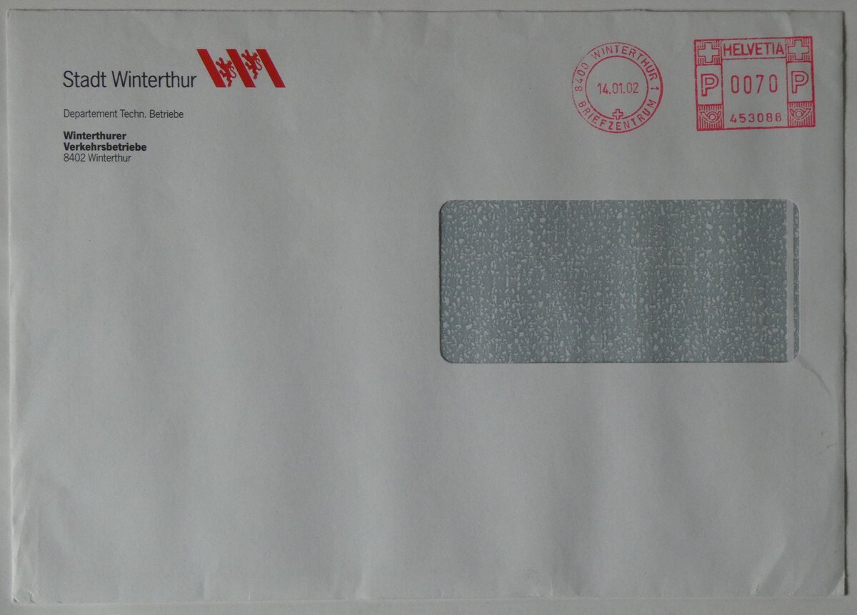 (263'951) - WV-Briefumschlag vom 14. Januar 2002 am 23. Juni 2024 in Thun