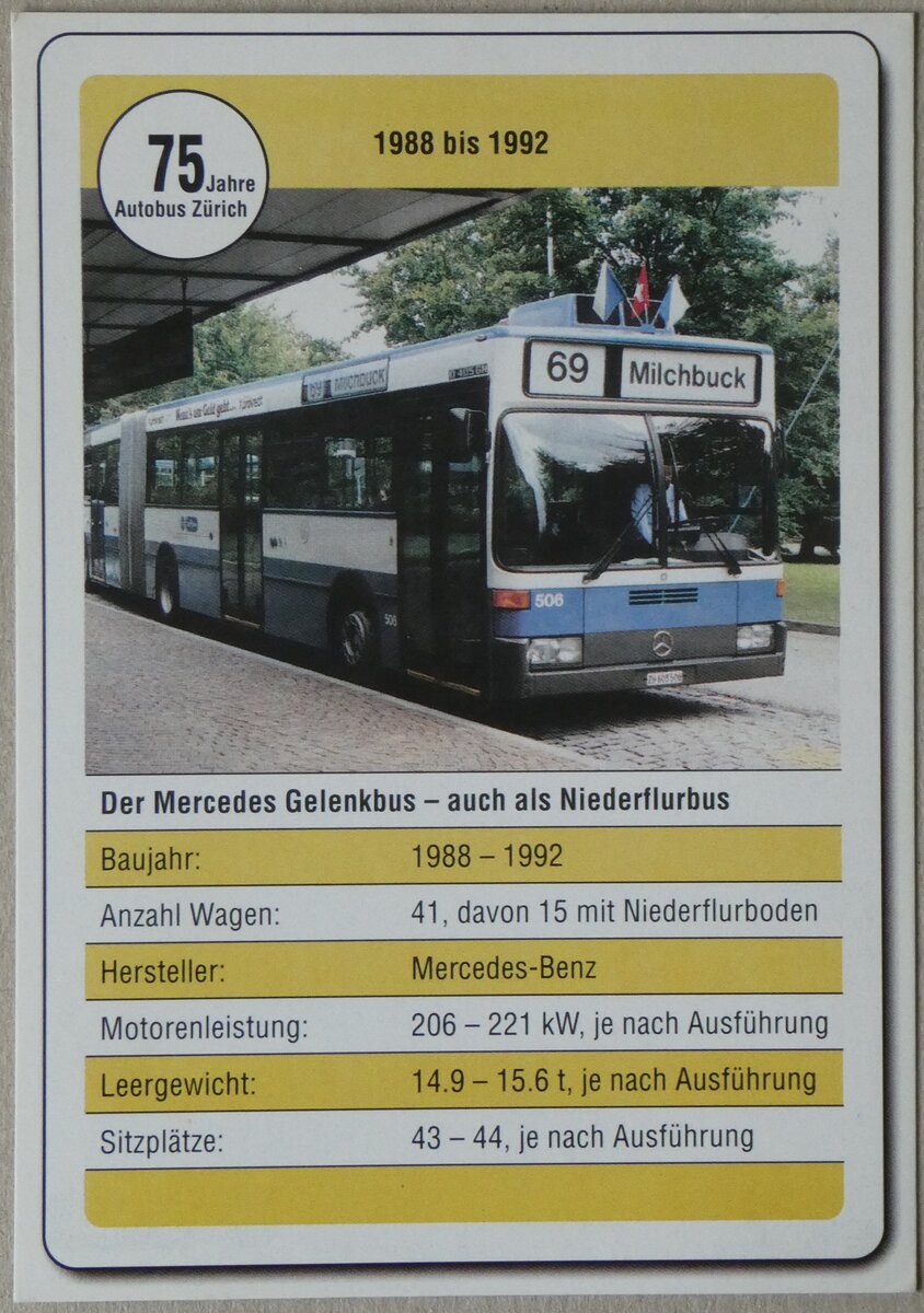 (264'216) - Karte mit 75 Jahre Autobus Z�rich mit VBZ-Mercedes Nr. 506 am 30. Juni 2024 in Thun