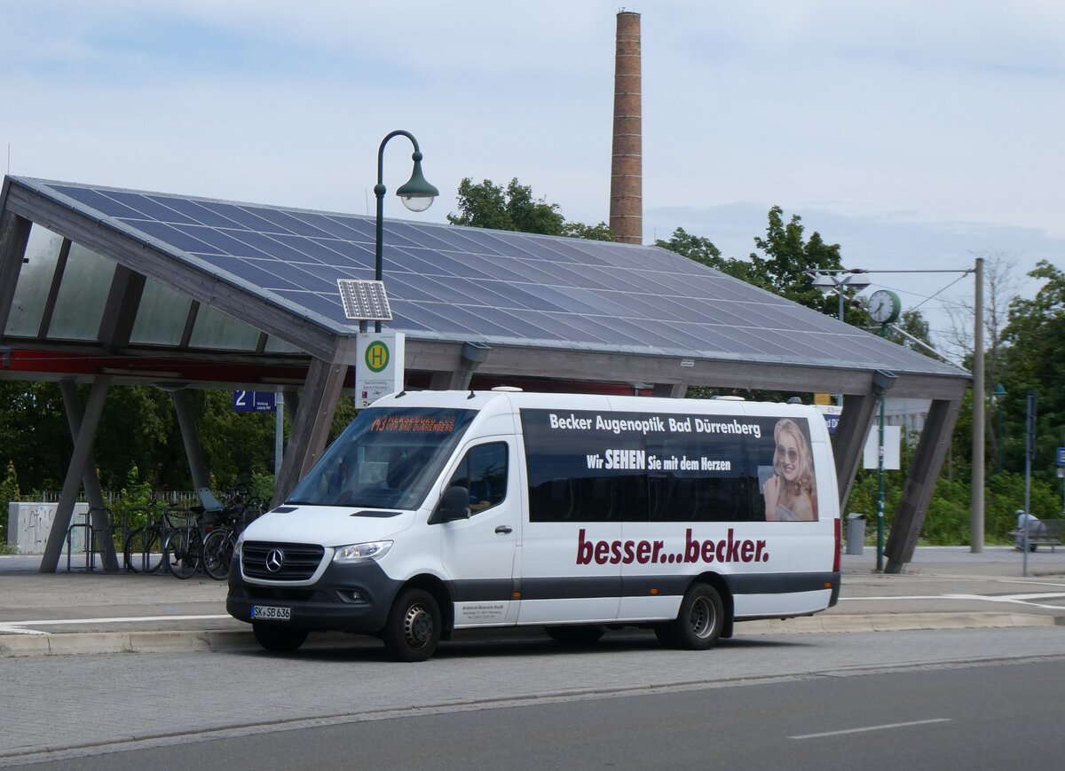 (264'580) - Sch�nbrodt-Busverkehr, Merseburg - SK-SB 636 - Mercedes am 10. Juli 2024 beim Bahnhof Bad D�rrenberg