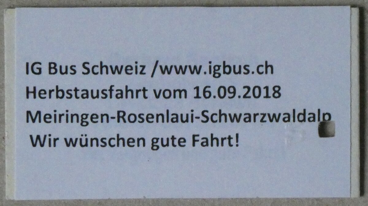(264'912) - Herbstausfahrt vom 16. September 2018 Meiringen-Rosenlaui-Schwarzwaldalp am 21. Juli 2024 in Thun (R�ckseite)