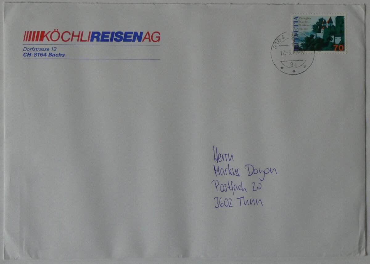 (265'223) - K�chli-Briefumschlag vom 12. Mai 1998 am 29. Juli 2024 in Thun