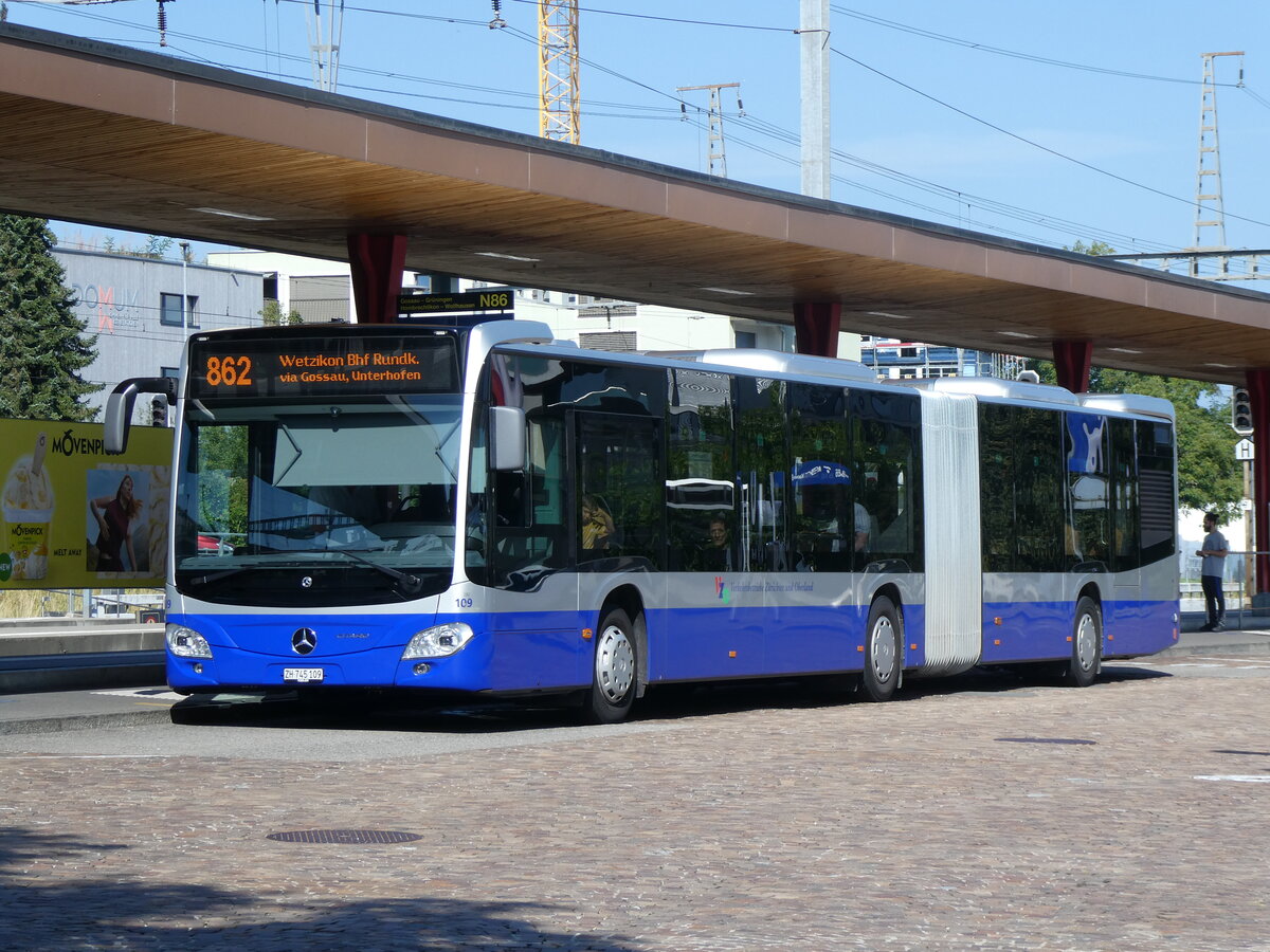 (265'653) - VZO Gr�ningen - Nr. 109/ZH 745'109 - Mercedes am 15. August 2024 beim Bahnhof Wetzikon