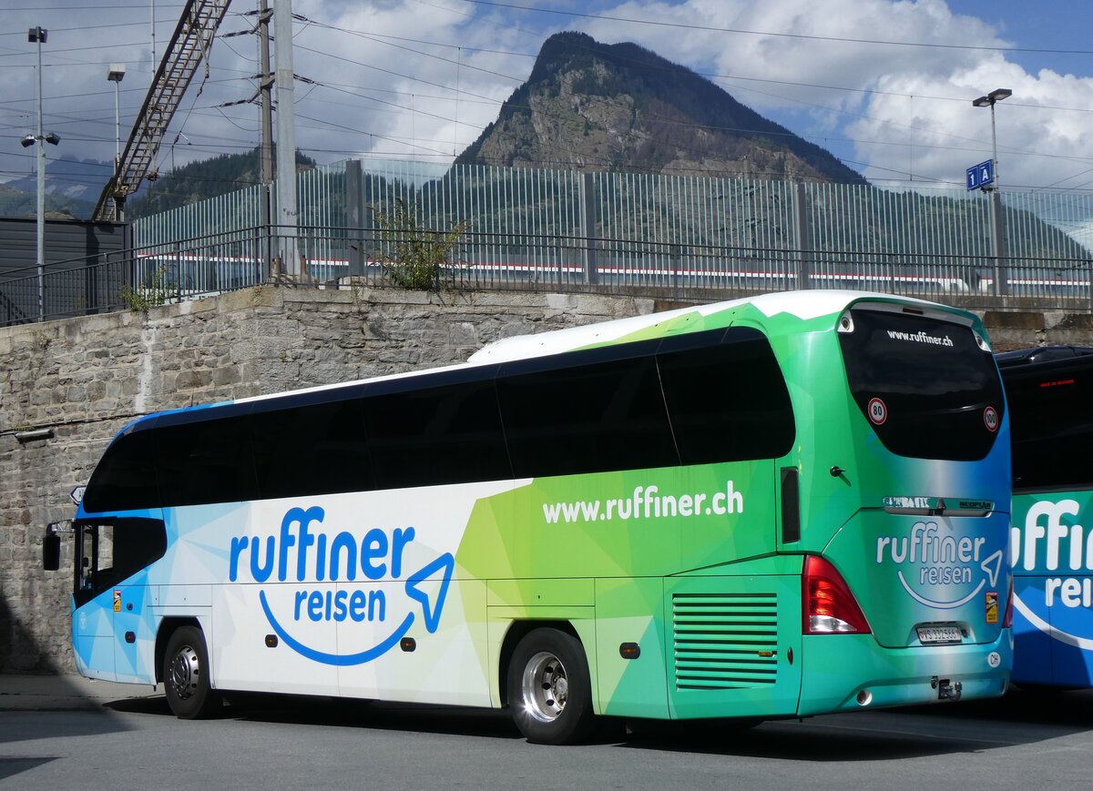 (265'746) - Ruffiner, Turtmann - VS 332'566 - Neoplan (ex Nr. 17; ex M�ller, D-Birkenfeld Nr. 20) am 16. August 2024 beim Bahnhof Brig