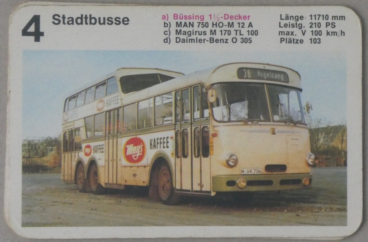 (266'141) - Aus Deutschland: Quartett-Spielkarte mit B�ssing 1 1/2-Decker am 25. August 2024 in Thun 