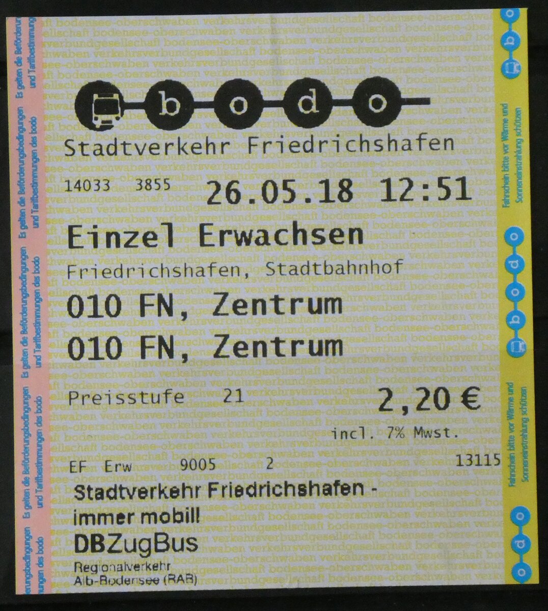 (266'165) - Aus Deutschland: bodo-Einzelbillet vom 26. Mai 2018 am 25. August 2024 in Thun