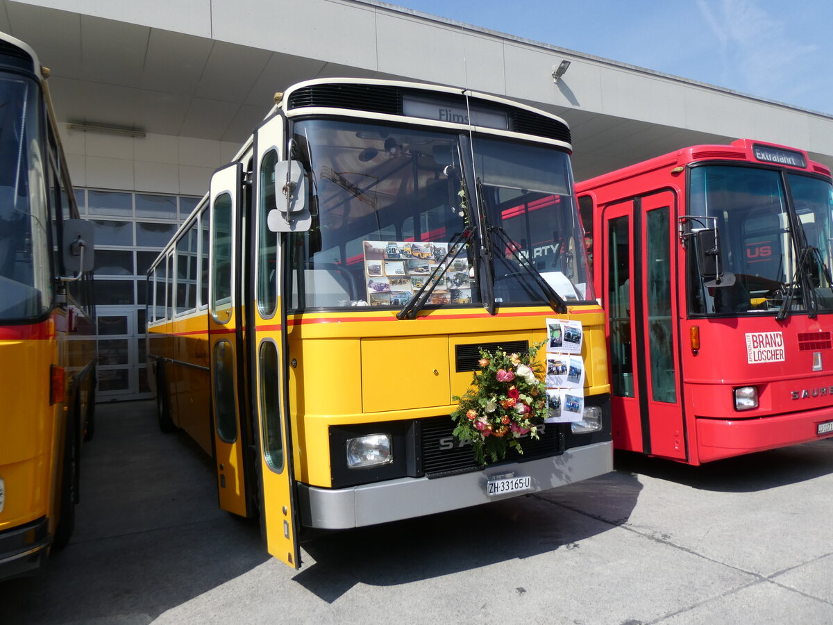 (266'348) - Schmid, Buchs - ZH 33'165 U - Saurer/T�scher (ex Sol�r+Fontana, Ilanz Nr. 2; ex Sol�r+Fontana, Ilanz nach 8) am 31. August 2024 in Oberkirch, CAMPUS Sursee
