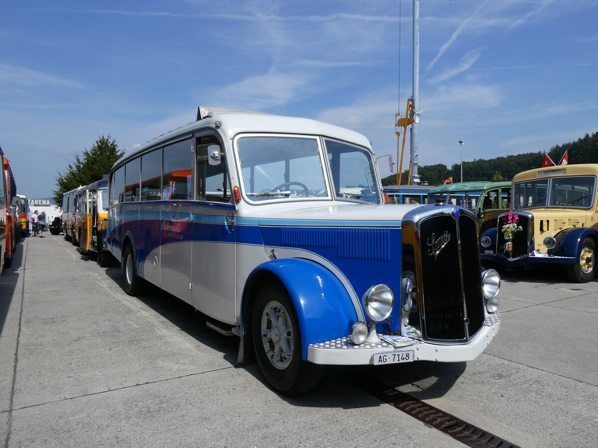 (266'450) - Inderm�hle, Zurzach - AG 7148 - Saurer/Saurer (ex Weibel, Weiach; ex P 23'112; ex P 2166) am 31. August 2024 in Oberkirch, CAMPUS Sursee