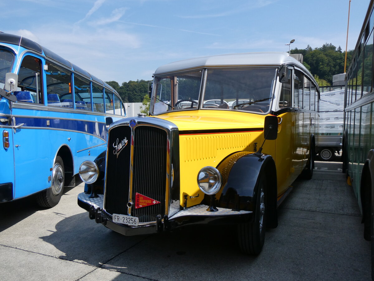 (266'458) - Schmutz, Vaulruz - FR 23'256 - Saurer/Saurer (ex Nestl�; ex P 23'019; ex P 2044) am 31. August 2024 in Oberkirch, CAMPUS Sursee