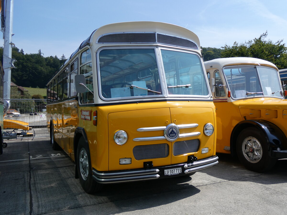 (266'461) - Party-Bus, Grosswangen - LU 107'711 - Saurer/Saurer (ex Widmer, Aarburg; ex Diethelm, Z�rich; ex P 24'133; ex P 21'733) am 31. August 2024 in Oberkirch, CAMPUS Sursee
