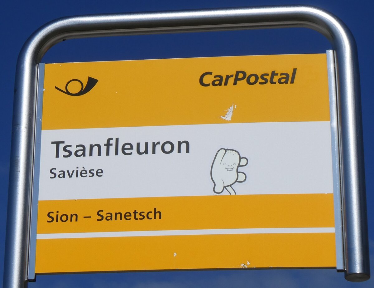 (266'528) - PostAuto-Haltestellenschild - Savi�se, Tsanfleuron - am 1. September 2024