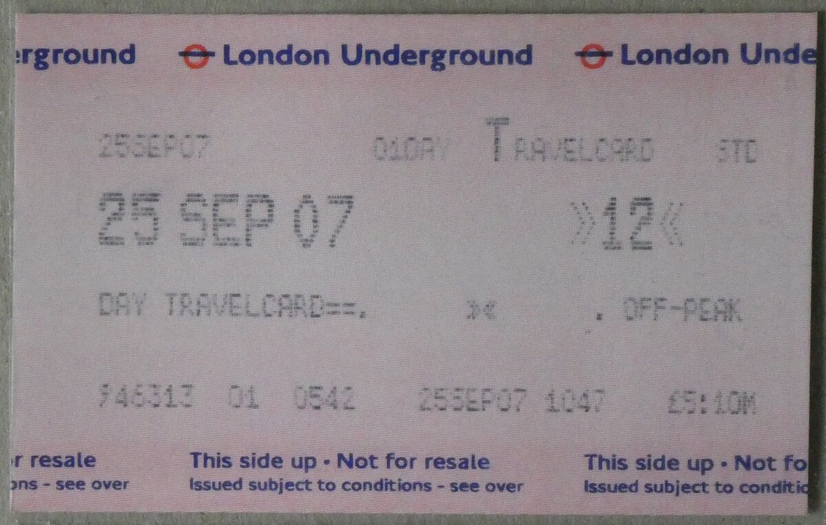 (266'886) - Aus England: London Transport-Einzelbillet vom 25. September 2007 am 9. September 2024 in Thun