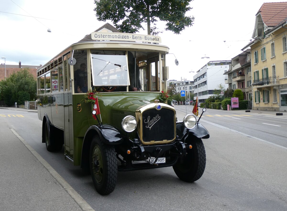 (267'015) - SVB Bern (Bernmobil historique) - Nr. 5/BE 29'005 - Saurer am 14. September 2024 in Bern, Bachm�tteli 