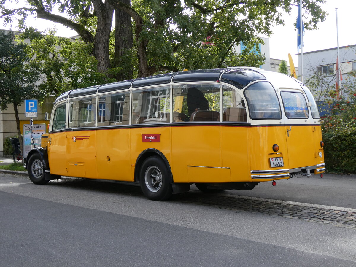 (267'033) - M�ller, Uttigen - BE 14'452 - Saurer/Eggli (ex Tschannen, Arth; ex OPC Ennetb�rgen Nr. 2; ex M+79'513; ex P 23'153; ex P 2240) am 14. September 2024 in Bern, Museum f�r Kommunikation