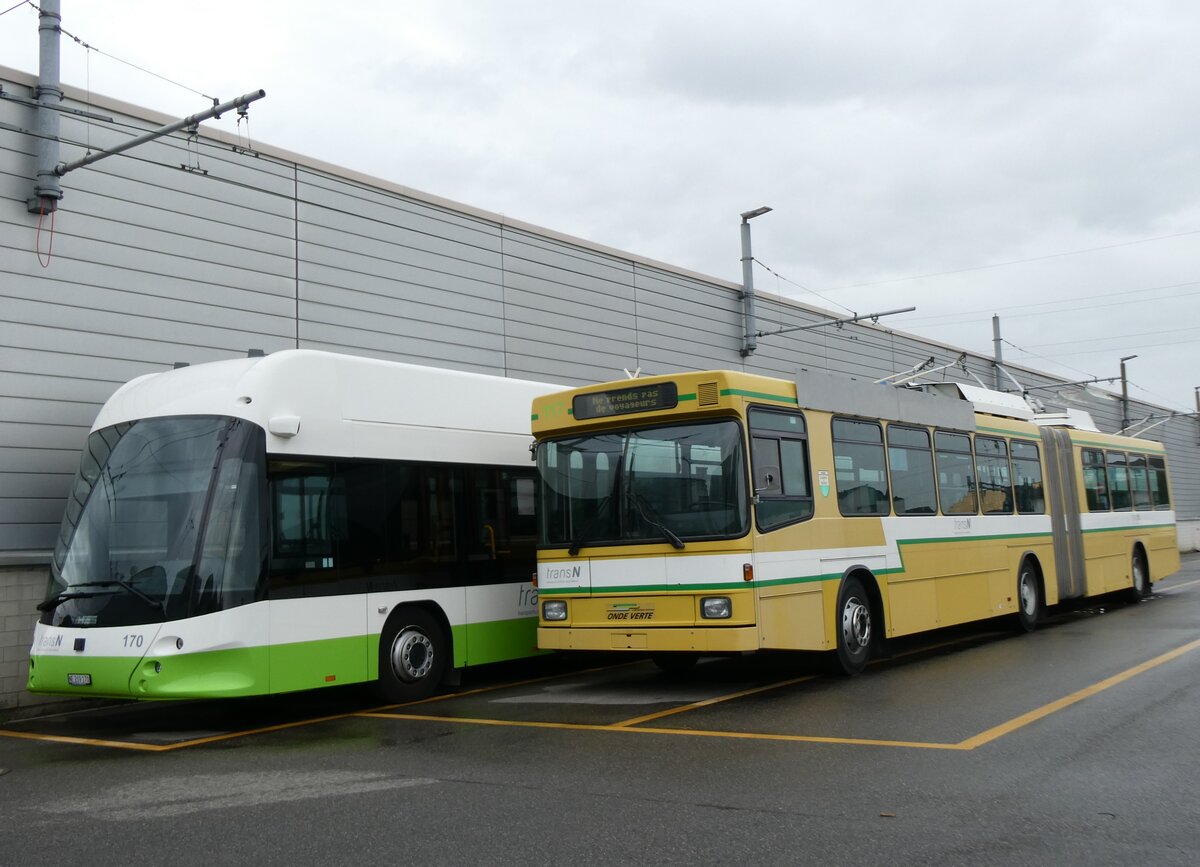 (267'609) - transN, La Chaux-de-Fonds - Nr. 117 - NAW/Hess Gelenktrolleybus (ex TN Neuch�tel Nr. 117) am 1. Oktober 2024 in Marin, D�p�t