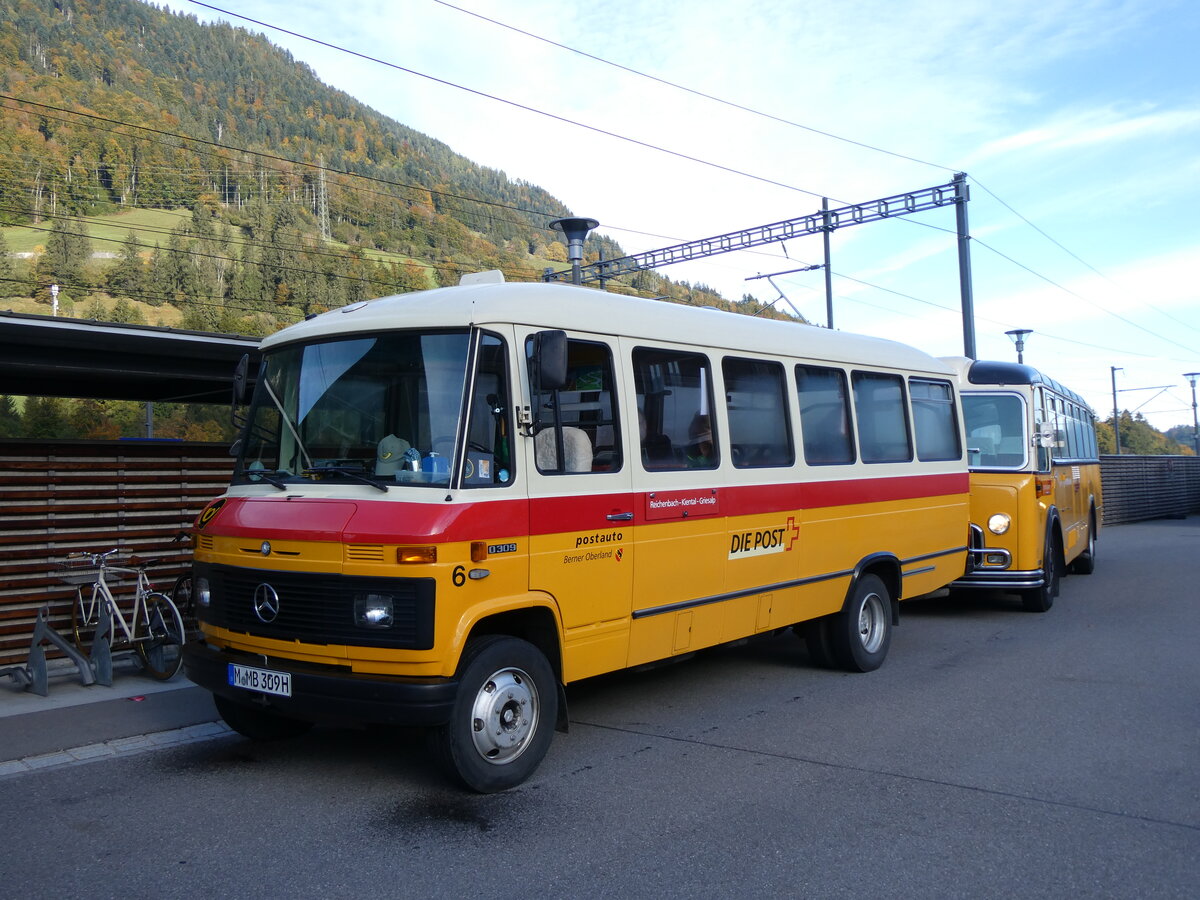 (267'993) - Aus Deutschland: Hahn, M�nchen - Nr. 6/M-MB 309H - Mercedes (ex M�ller, CH-Ennetmoos Nr. 6; ex Portenier, CH-Adelboden Nr. 6/PID 492; ex Geiger, CH-Adelboden Nr. 6) am 12. Oktober 2024 beim Bahnhof Reichenbach