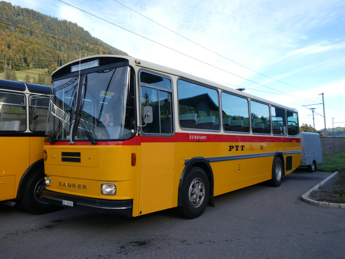 (267'995) - Schmid, Th�rishaus - BE 26'206 - Saurer/T�scher (ex P 24'244) am 12. Oktober 2024 beim Bahnhof Reichenbach