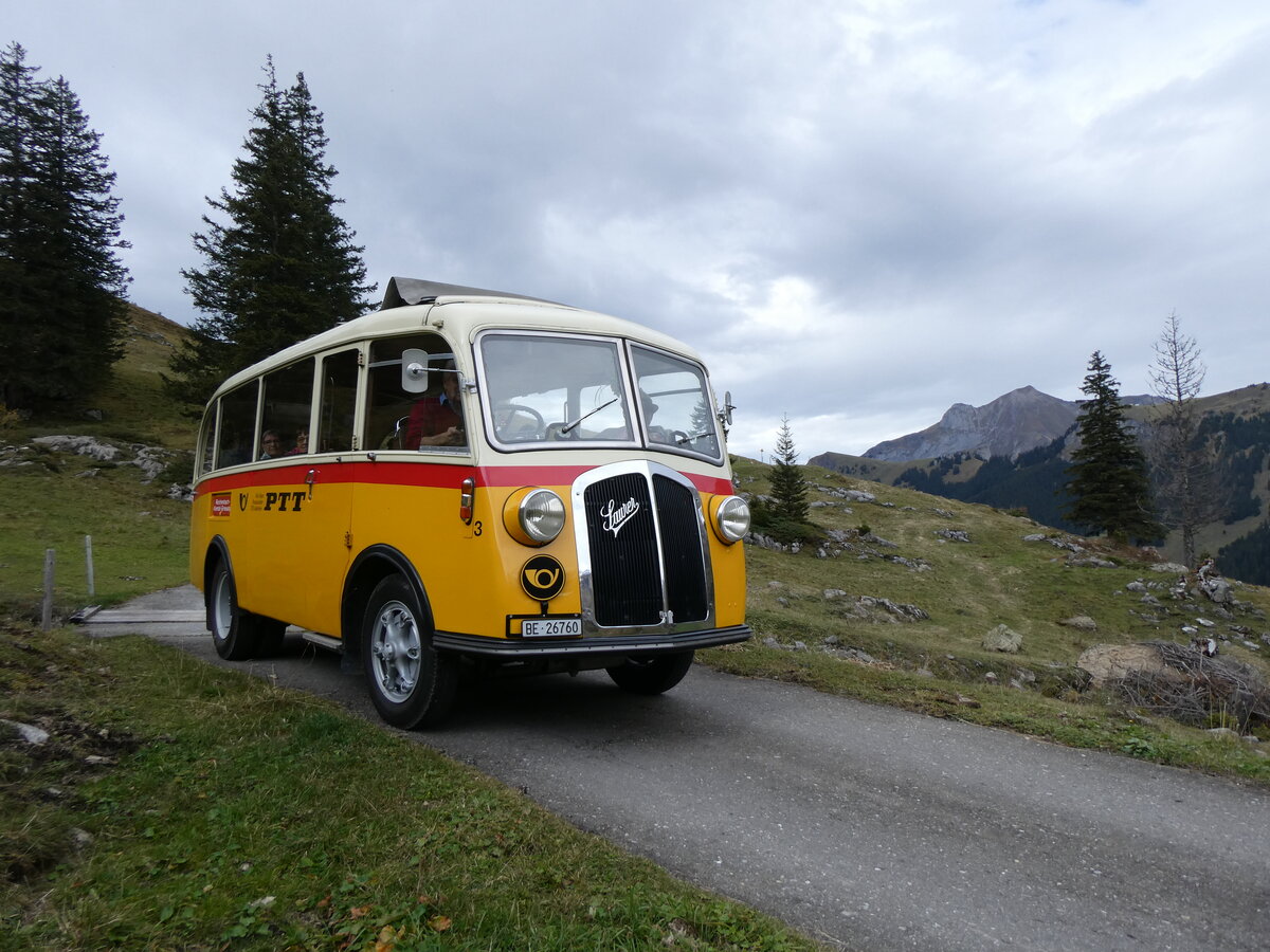 (268'122) - Schmid, Th�rishaus - Nr. 3/BE 26'760 - Saurer/Gangloff (ex Geiger, Adelboden Nr. 3) am 12. Oktober 2024 bei der Bundalp
