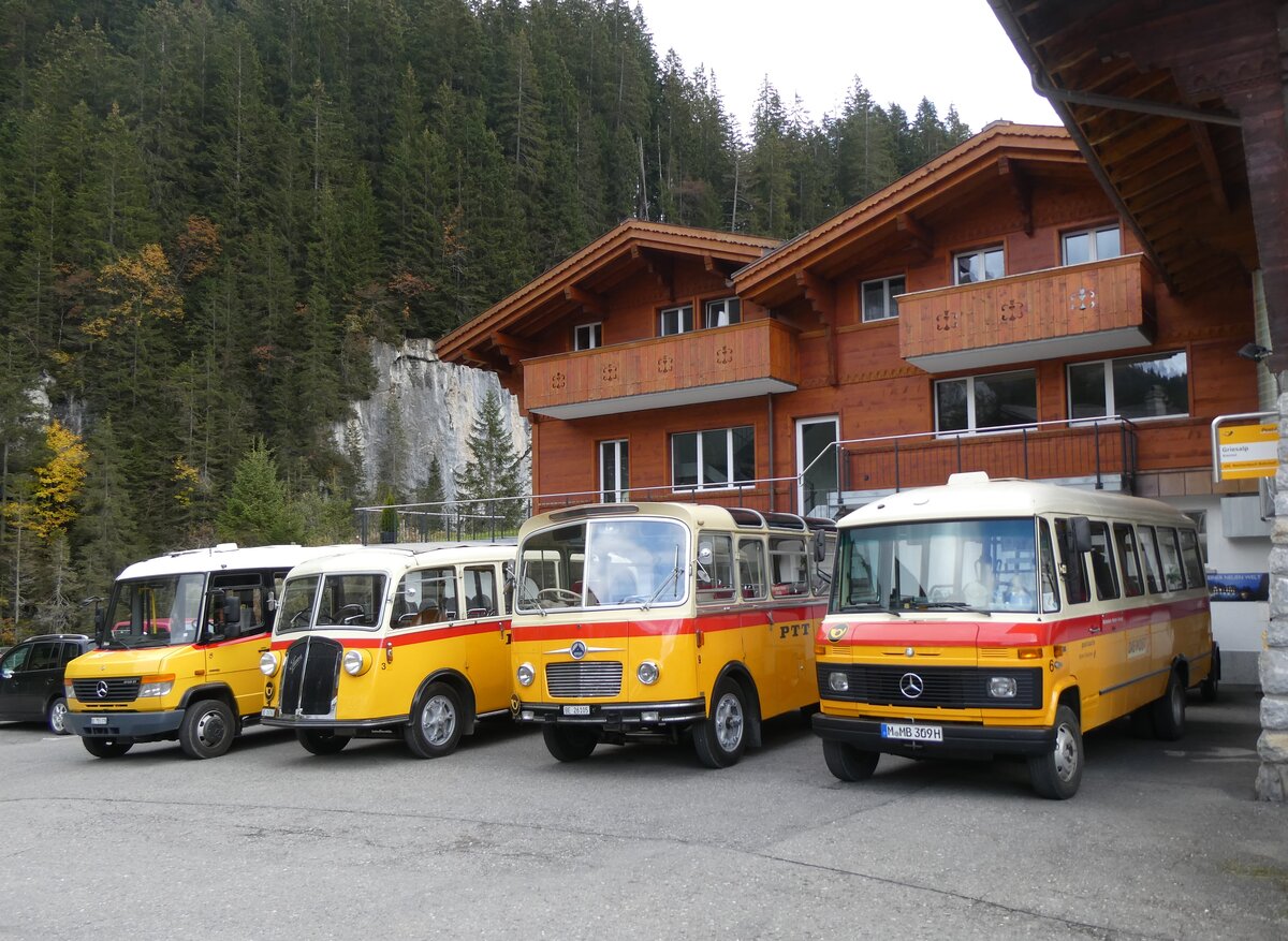 (268'156) - Aus Deutschland: Hahn, M�nchen - Nr. 6/M-MB 309H - Mercedes (ex M�ller, CH-Ennetmoos Nr. 6; ex Portenier, CH-Adelboden Nr. 6/PID 492; ex Geiger, CH-Adelboden Nr. 6) am 12. Oktober 2024 auf der Griesalp