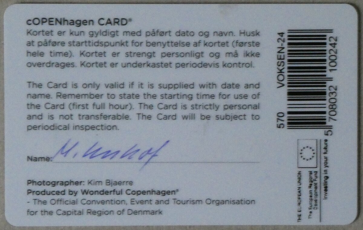 (268'181) - Taxcard - COPENHAGENCARD - vom 11. September 2013 am 13. Oktober 2024 in Thun (R�ckseite)