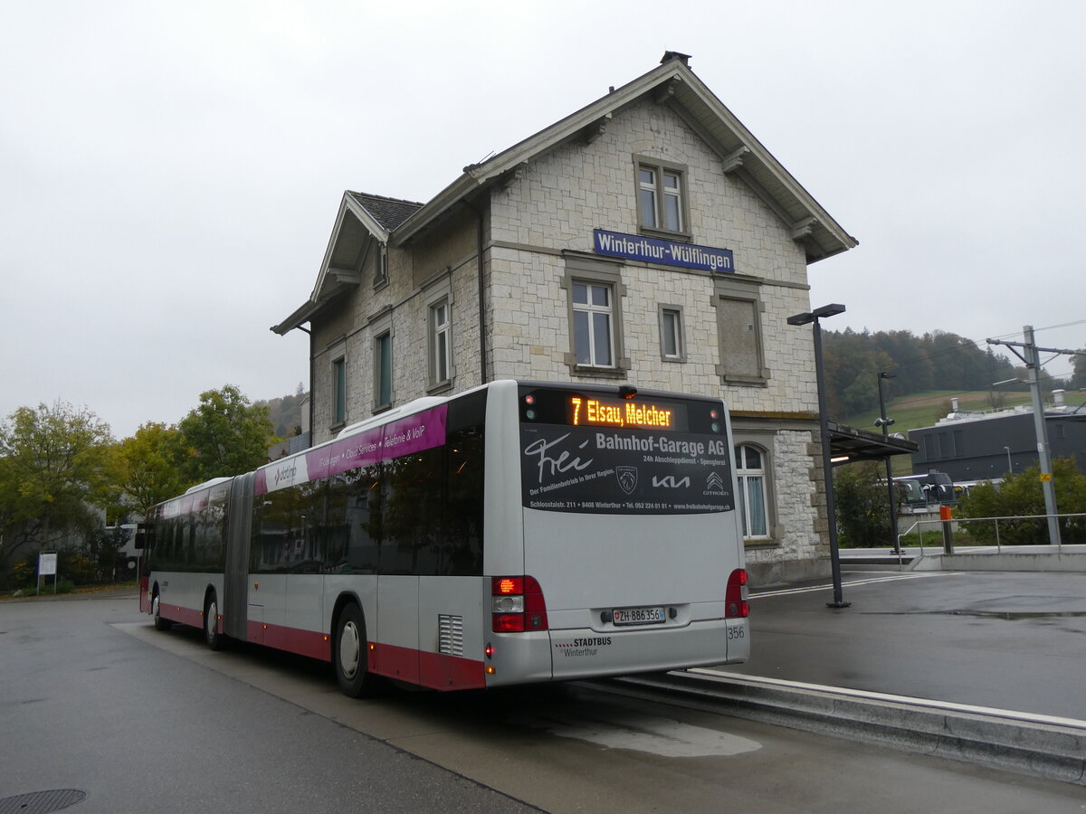 (268'327) - SW Winterthur - Nr. 356/ZH 886'356 - MAN am 20. Oktober 2024 beim Bahnhof Winterthur W�lflingen