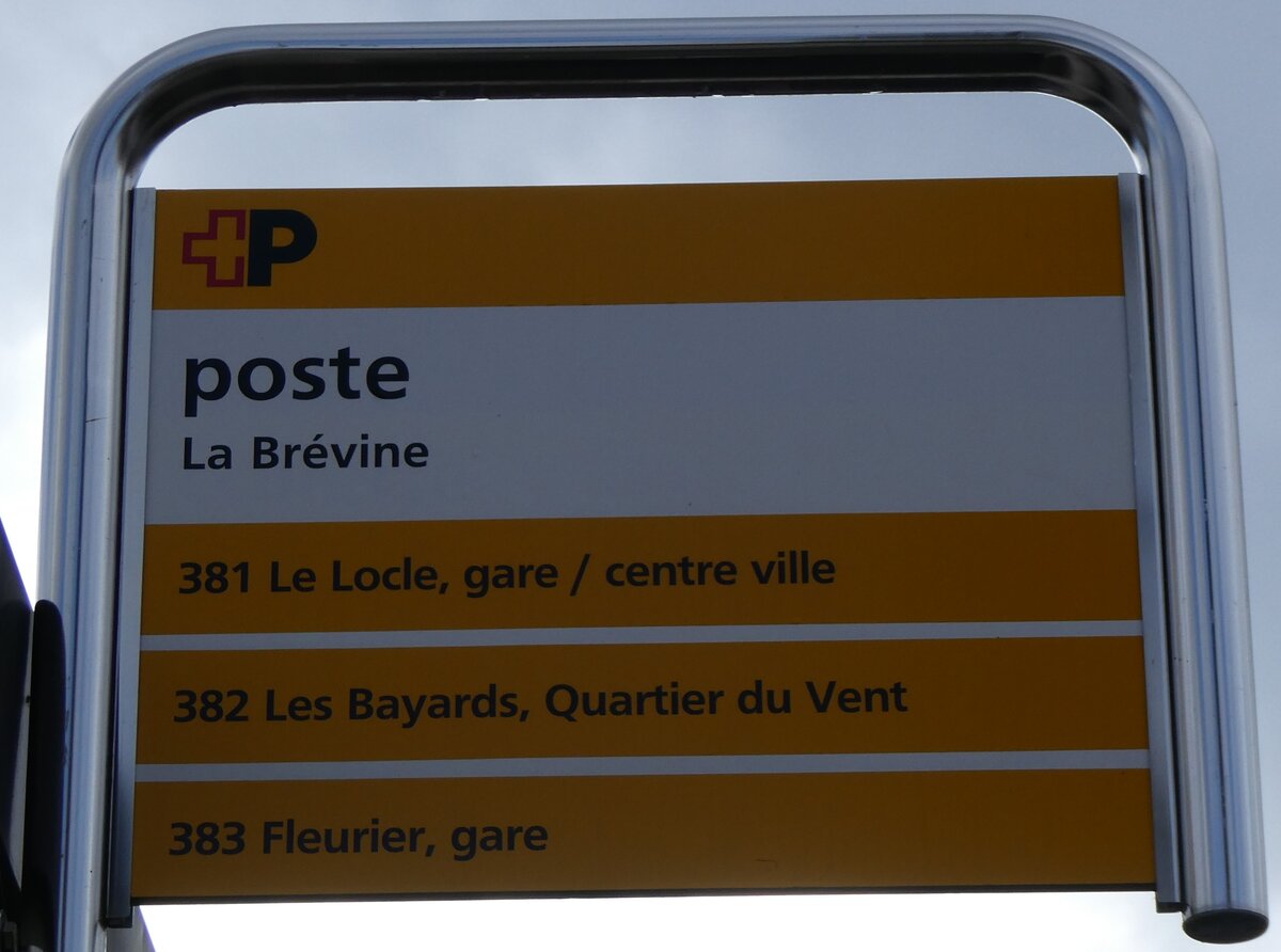 (268'404) - +P-Haltestellenschild - La Br�vine, poste - am 24. Oktober 2024