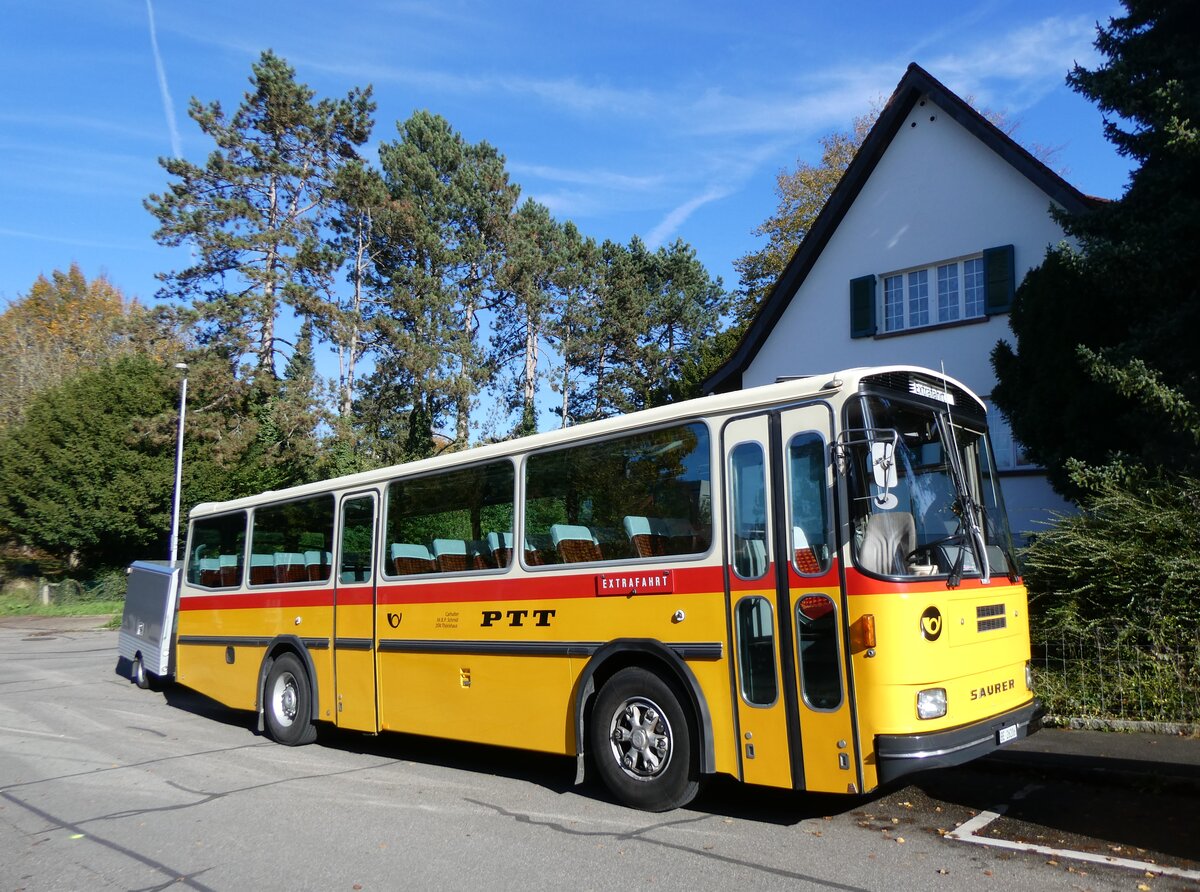 (268'434) - Schmid, Th�rishaus - BE 26'206 - Saurer/T�scher (ex P 24'244) am 25. Oktober 2024 in Bottmingen, Astershagstrasse