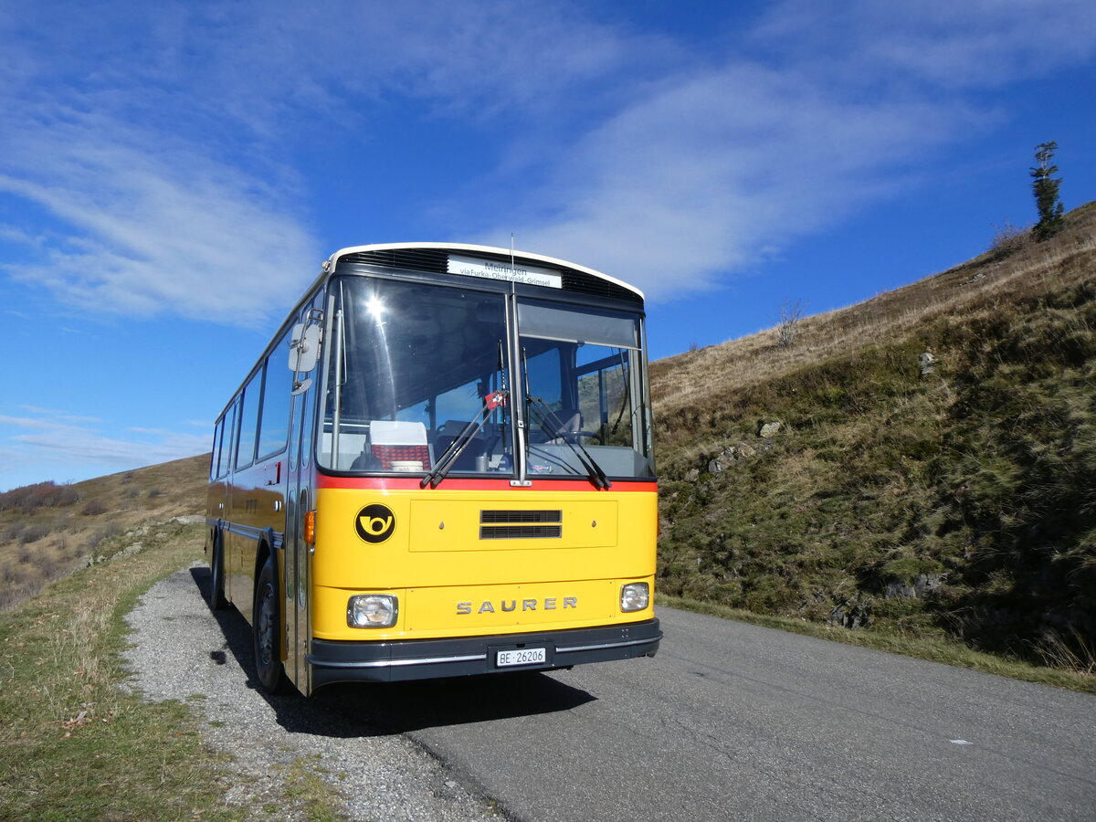 (268'752) - Aus der Schweiz: Schmid, Th�rishaus - BE 26'206 - Saurer/T�scher (ex P 24'244) am 27. Oktober 2024 bei Rothenbach