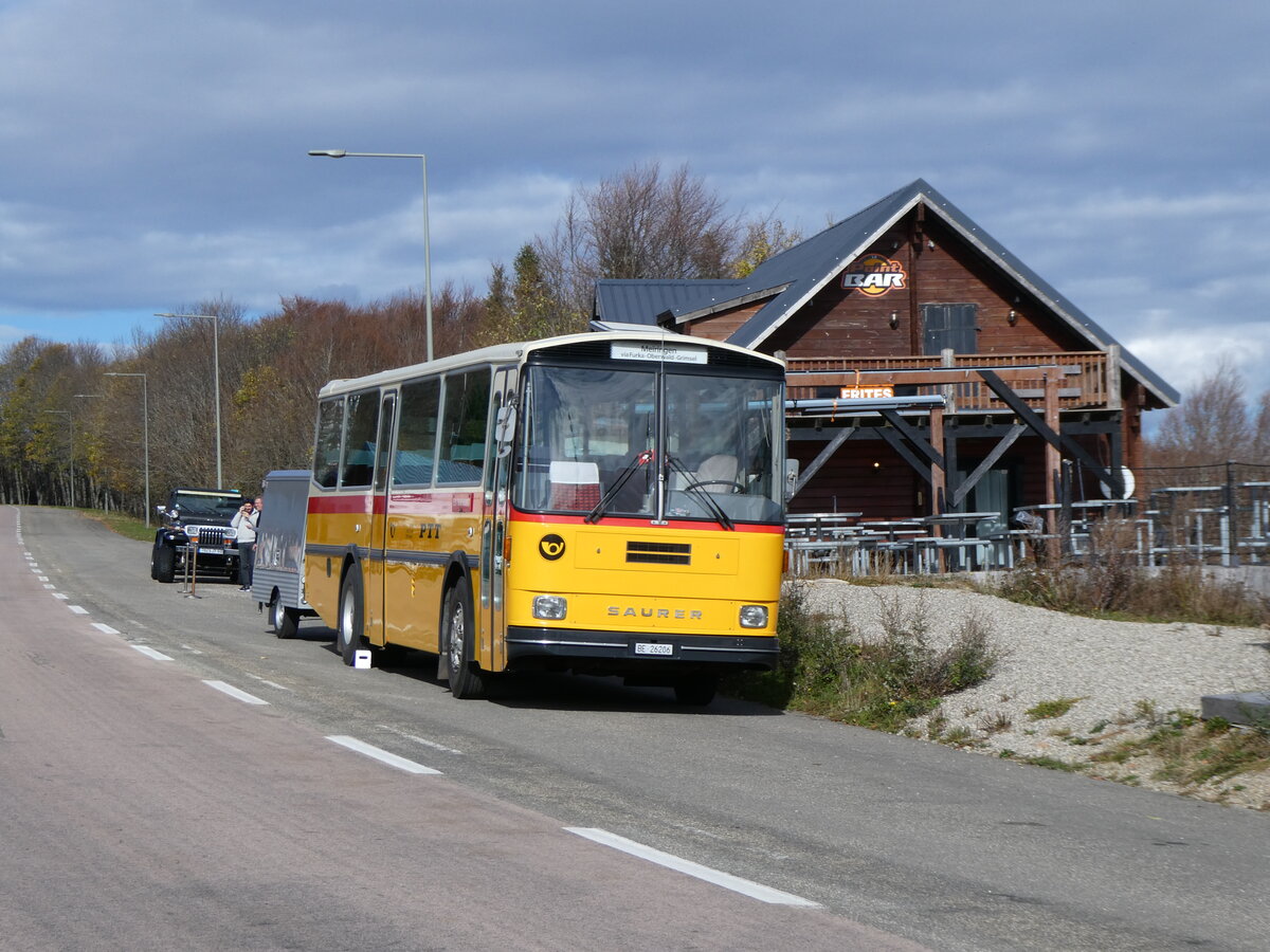 (268'771) - Aus der Schweiz: Schmid, Th�rishaus - BE 26'206 - Saurer/T�scher (ex P 24'244) am 27. Oktober 2024 in Linthal, Station du Markstein
