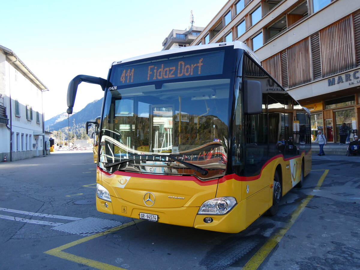 (268'822) - PostAuto Graub�nden - GR 94'574/PID 11'428 - Mercedes (ex Nr. 19; ex Fontana, Ilanz Nr. 19) am 29. Oktober 2024 beim Bahnhof Ilanz