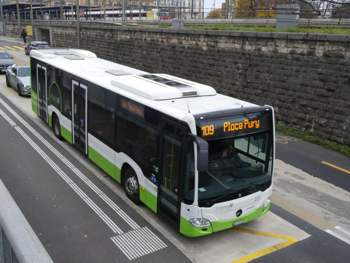(269'528) - transN, La Chaux-de-Fonds - Nr. 213/NE 195'231 - Mercedes am 30. November 2024 beim Bahnhof Neuch�tel